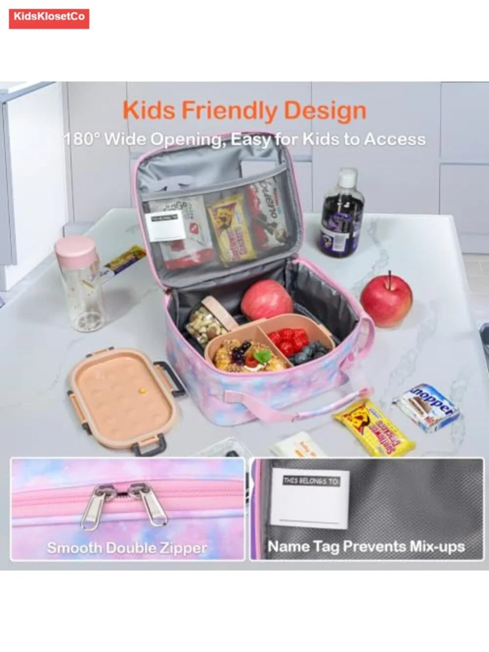 Insulated Kids Lunch Bag Leak Proof with Water Bottle Holder for School Daycare